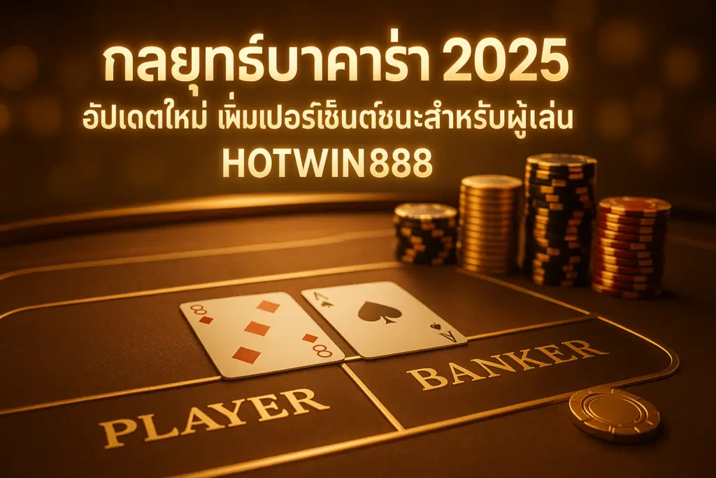 ภาพหัวเรื่อง กลยุทธ์บาคาร่า 2025 โทนทอง-น้ำตาลหรู พร้อมข้อความชื่อบทความ สำหรับผู้เล่น hotwin888
