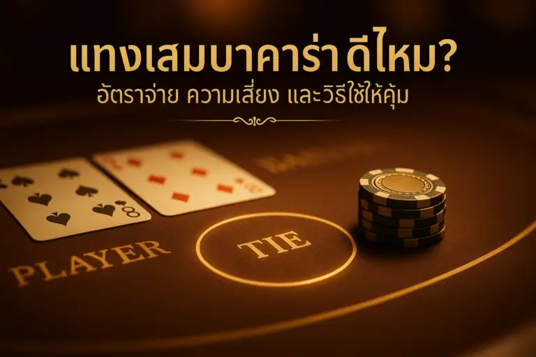 ภาพประกอบ แทงเสมอบาคาร่า (เดิมพันเสมอบาคาร่า) โทนทอง–น้ำตาลสไตล์หรู พร้อมข้อความหัวเรื่อง สำหรับบทความ hotwin888