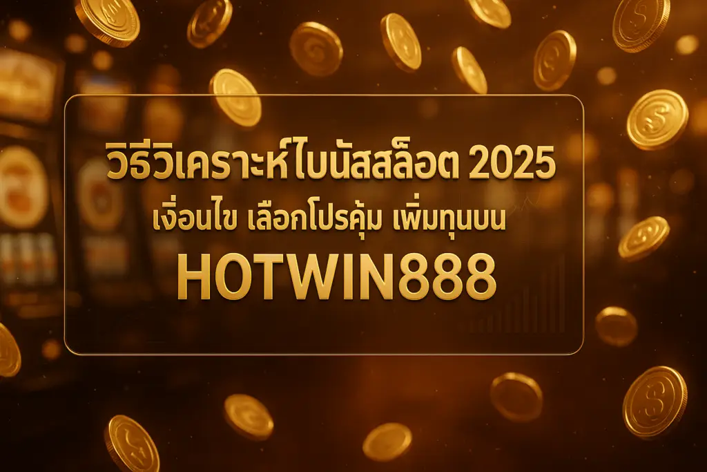 ภาพ hero วิธีวิเคราะห์โบนัสสล็อต 2025 โทนทอง-น้ำตาลสไตล์หรู พร้อมข้อความหัวเรื่องบนภาพ และเชื่อมโยง hotwin888