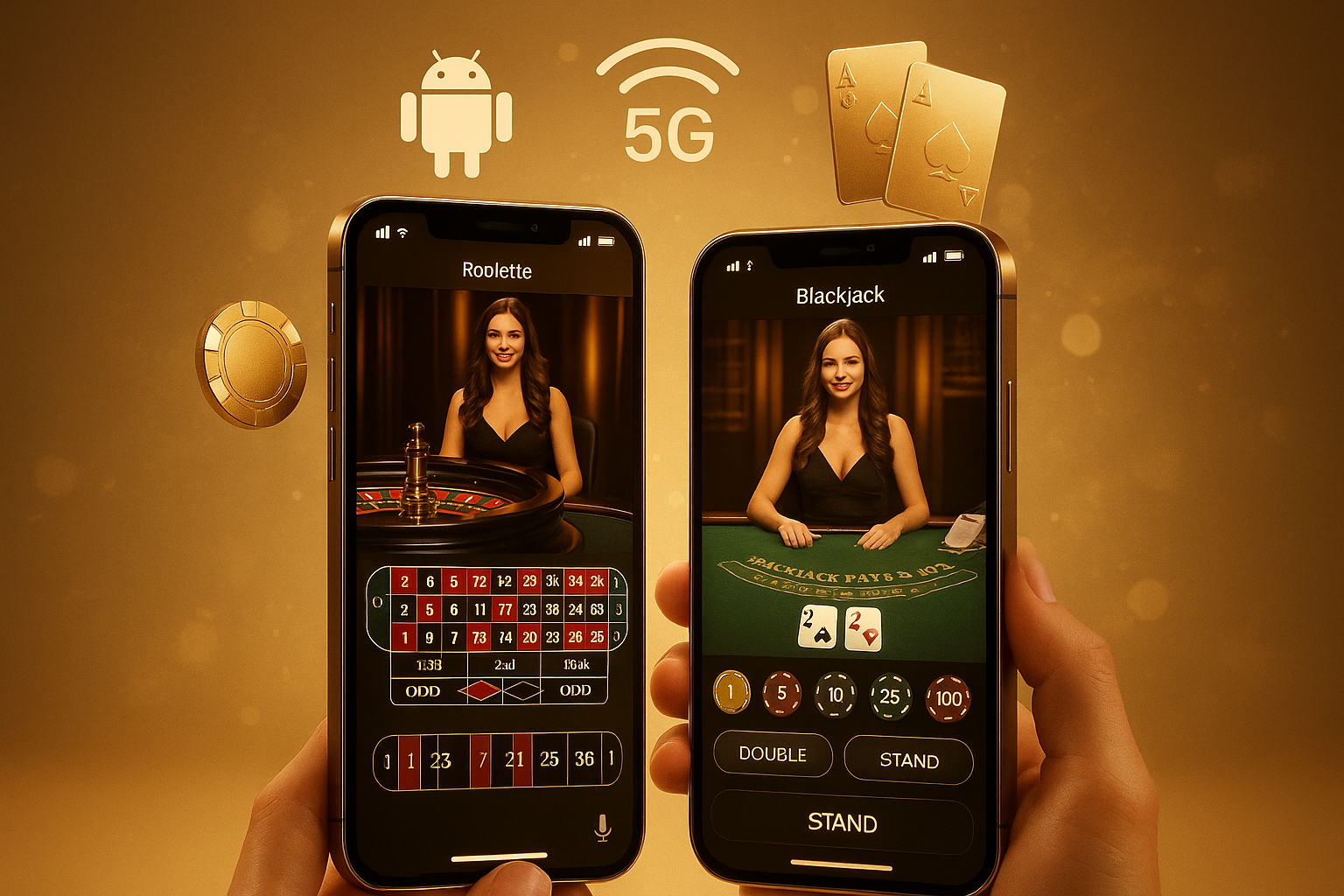 ภาพประกอบ คาสิโนสดยอดฮิตสำหรับมือถือ โชว์การรองรับ iOS และ Android เล่นสะดวกบนมือถือ โทนทองน้ำตาล ปี 2025 สำหรับ hotwin888