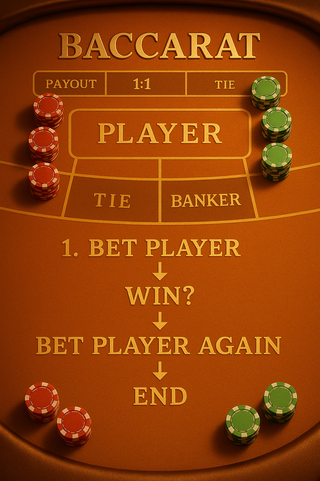 ภาพขั้นตอน แทงฝั่งเดียวบาคาร่า พร้อมแนวทางเดินเงินแบบ Flat bet, 1-3-2-4 และ Anti-Martingale