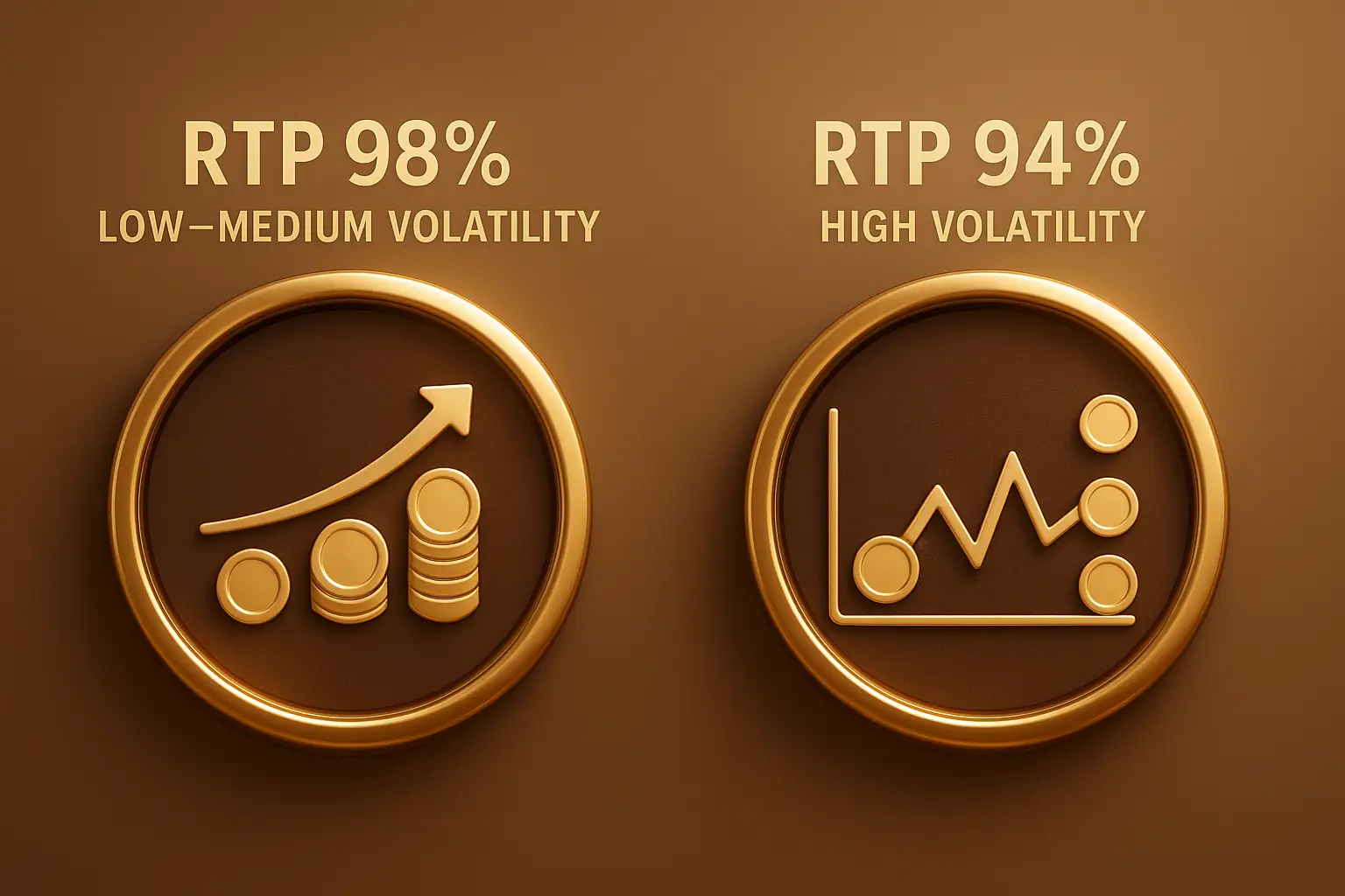 ตัวอย่างเปรียบเทียบ ทริคเล่นสล็อต RTP สูง ระหว่าง RTP 98% vs 94% และความผันผวน โทนทองน้ำตาลหรู บน hotwin888