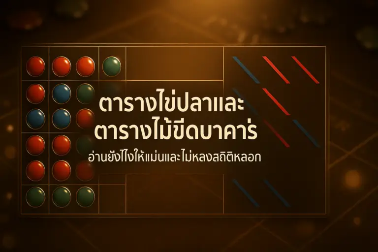 ภาพฟีเจอร์โทนหรูไล่เฉดทอง-น้ำตาล แสดงตารางไข่ปลาและตารางไม้ขีดบาคาร่า พร้อมหัวข้อภาษาไทยบนภาพ สำหรับบทความกลยุทธ์บาคาร่าของ hotwin888